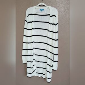 Babe White and Black Striped Open-Front Cardigan Size Medium